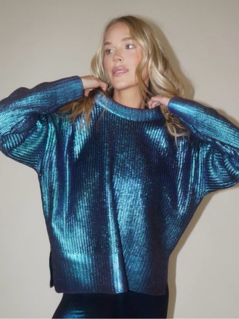 Beach Riot Metallic Colorshift Ribbed Crew Sweater New w Tags Size XS fits S & M